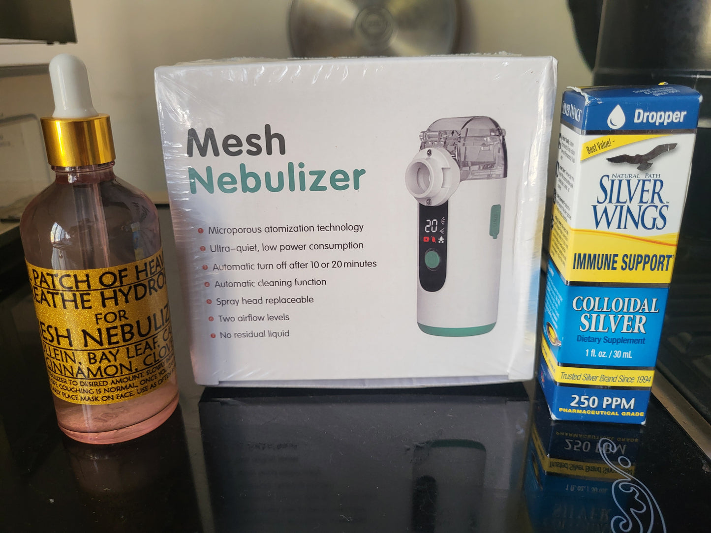 KIT... MESH NEBULIZER with Silver Wings 250ppm Collidial Silver & BREATHE Hydrosol - Mullein, Bay Leaf, Clove, Cassia Cinnamon, Frankincense- 4 oz Sprayer SHIPS FREE
