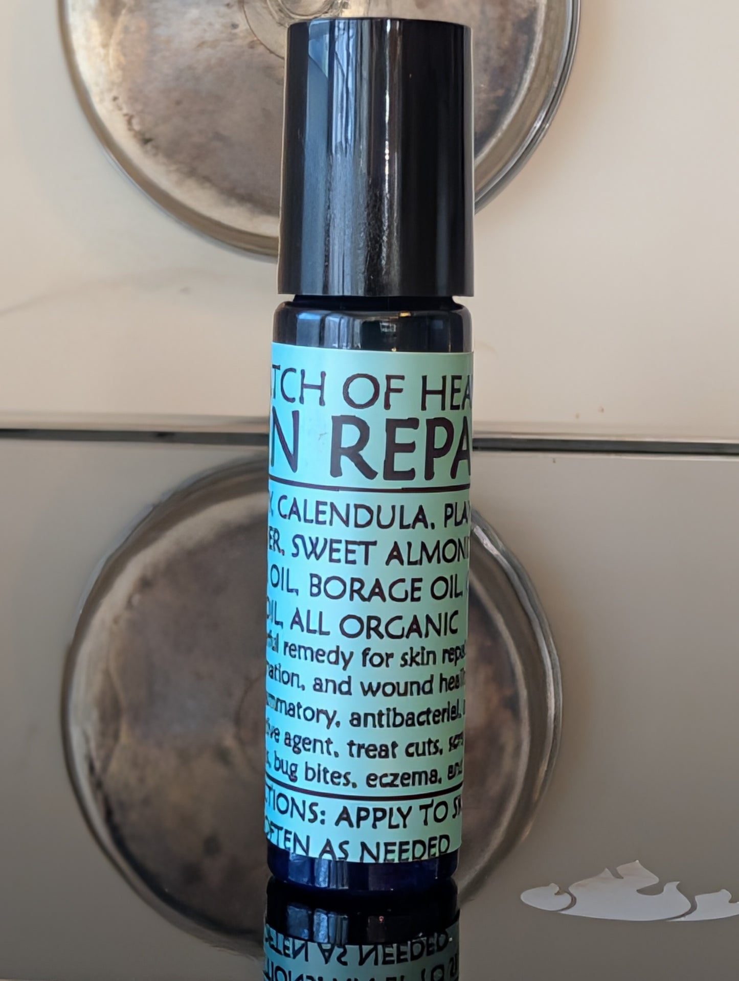 Organic Medicinal Rollerball – SKIN REPAIR -Comfrey, Calendula, Plantain, Lavender ,Castor Oil, Borage Oil, Olive Oil, Sweet Almond Oil (10 mL) SHIPS FREE