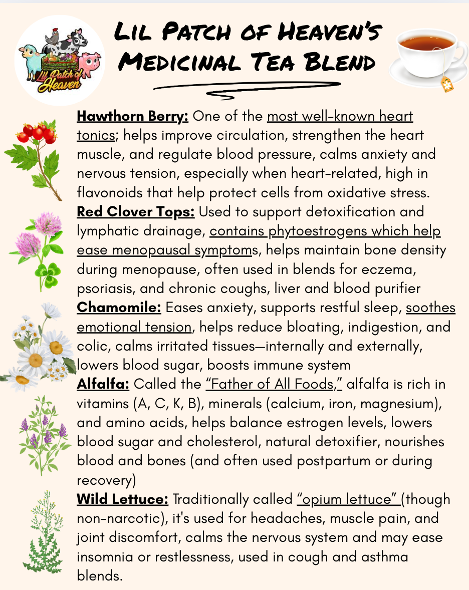 Medicinal Tea Blend-CALMING-Hawthorn Berry, Red Clover Tops, Chamomile, Alfalfa, Wild Lettuce Organic - 12 ounce SHIPS FREE
