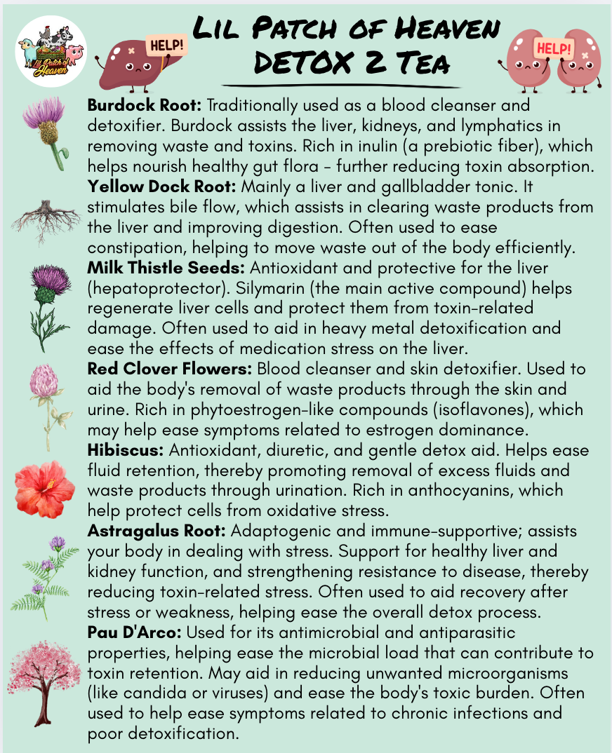 "DETOX-2"Medicinal Tea Red Clover Tops,Hibiscus, Burdock Root, Yellow Dock ,Milk Thistle, Pau'd Arco Organic - 12 ounce SHIPS FREE