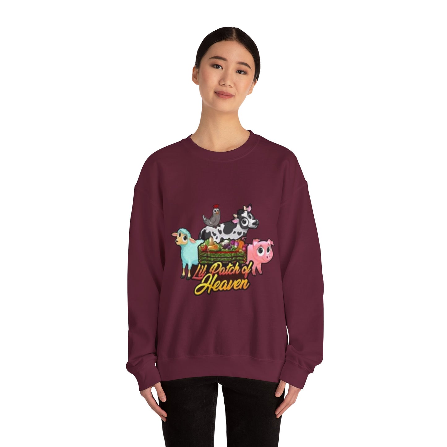 Crewneck Sweatshirt — "Lil Patch of Heaven" Cute Farm Animal Graphic