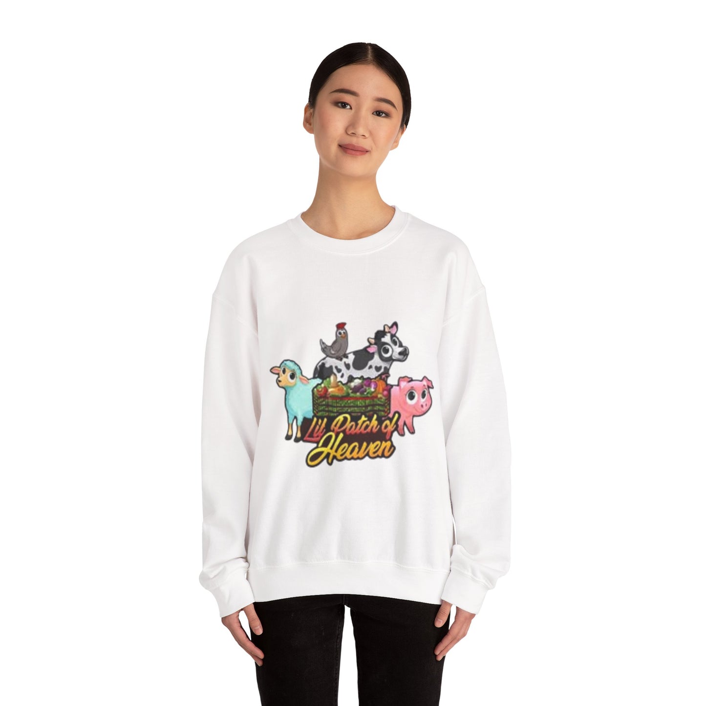Crewneck Sweatshirt — "Lil Patch of Heaven" Cute Farm Animal Graphic