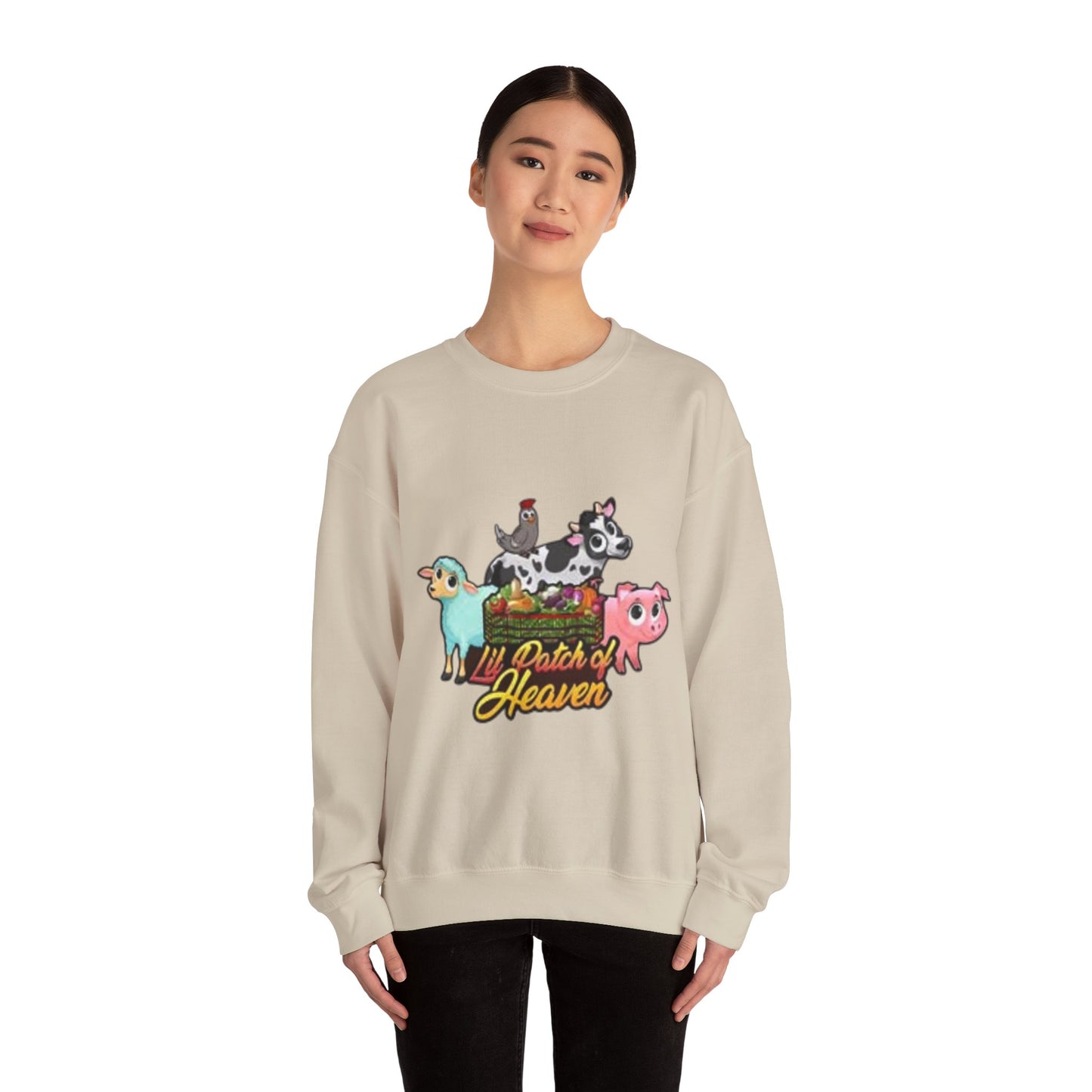 Crewneck Sweatshirt — "Lil Patch of Heaven" Cute Farm Animal Graphic