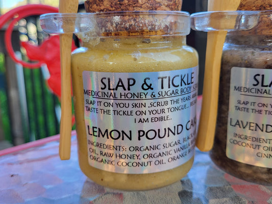 Organic Slap & Tickle Medicinal Honey Sugar Body Scrub - Black Seed Oil, Coconut  Oil, - Pound Cake SHIPS FREE