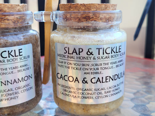 Organic Slap & Tickle Medicinal Honey Sugar Body Scrub - Cacao Butter & Calendula SHIPS FREE