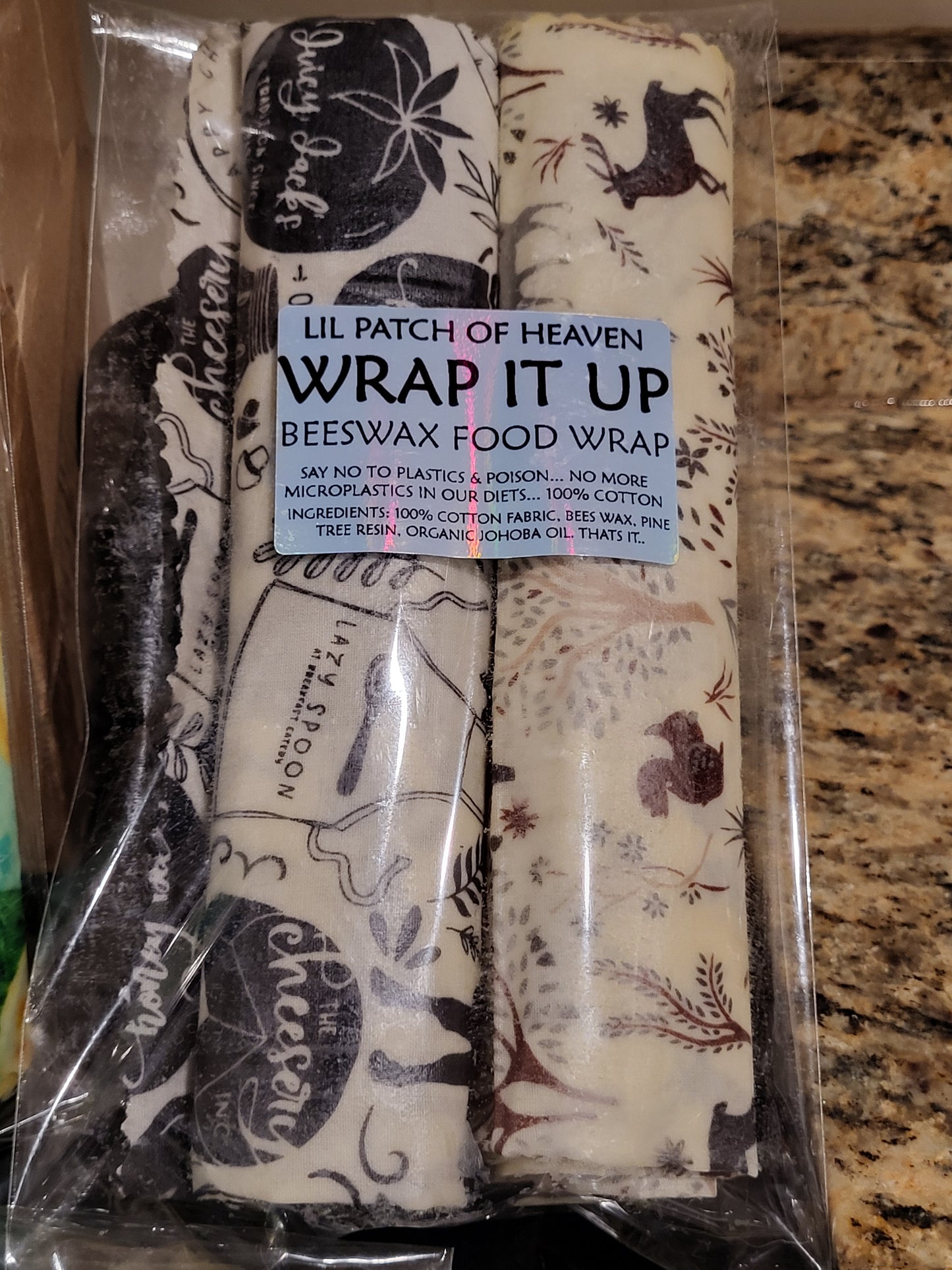 WRAP IT UP - Beeswax Food Wraps for Butter & Cheese -  2 Pack 8x8 - Reusable-Say No To Plastic- FREE SHIPPING