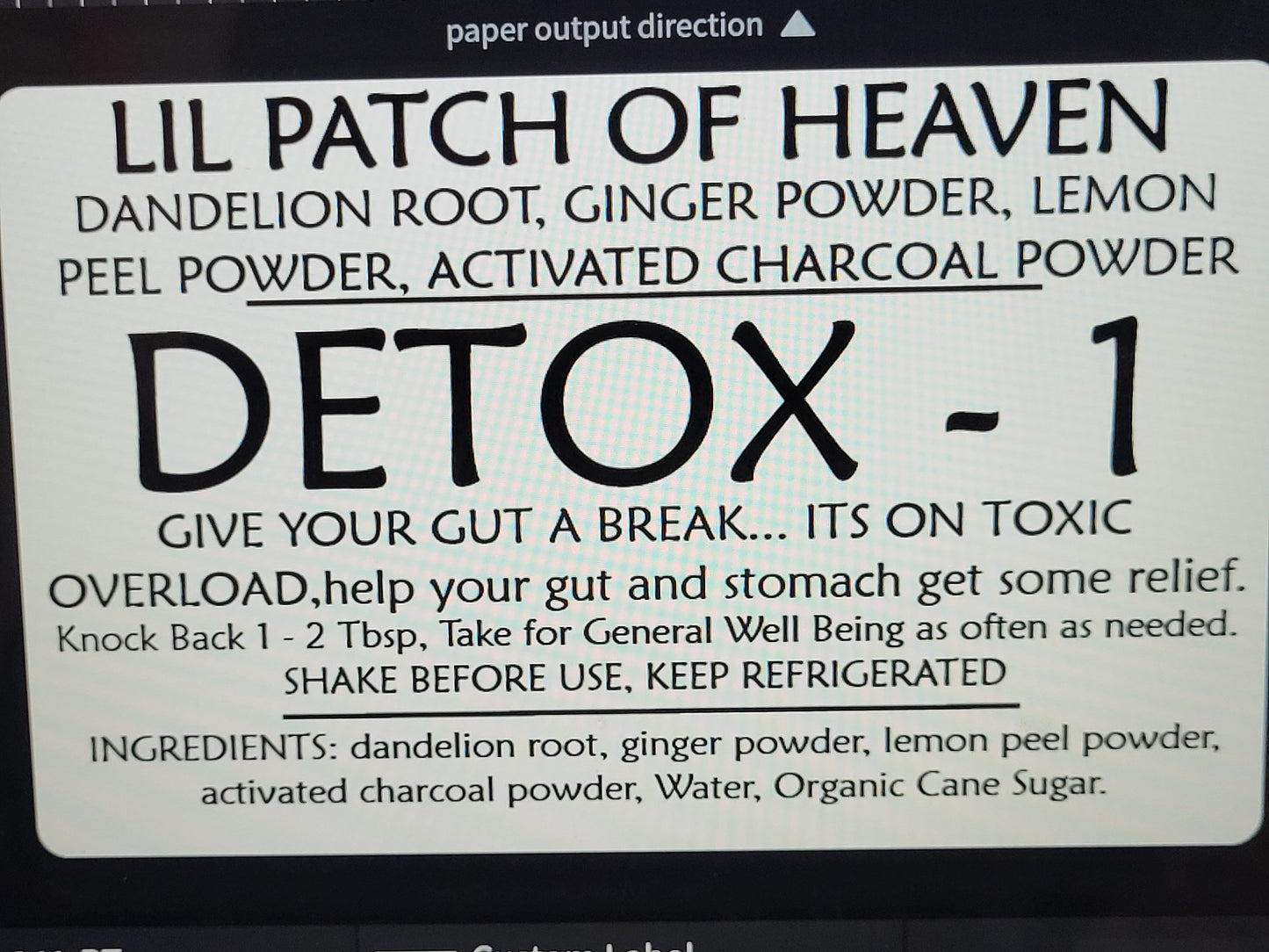 DETOX - 1 - Charcoal, Dandelion, Ginger, Lemon,  Organic Herbal Syrup - 10 Ounces SHIPS FREE