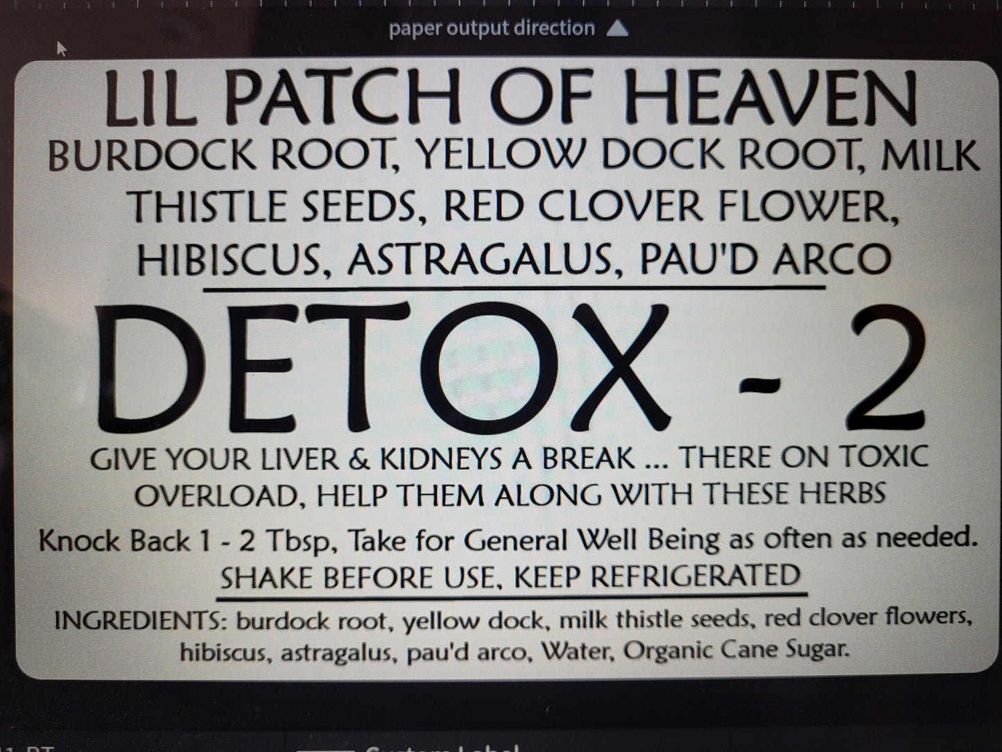 DETOX - 2 - BURDOCK ROOT, YELLOW DOCK ROOT, MILK THISTLE SEEDS, PAU'D ARCO, RED CLOVER FLOWERS, HIBISCUS,  ASTRAGALUS Organic Herbal Syrup - 10 Ounces SHIPS FREE