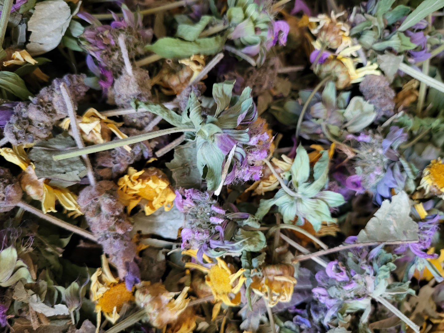 Medicinal Tea Blend, BEE BALM, LAVENDER,  MARIGOLD,  CALENDULA,  CHRYSANTHEMUM , MULLEIN,  PLANTAIN,  COMFREY Organic - 12 ounce SHIPS FREE