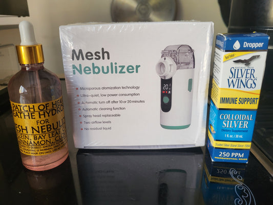KIT... MESH NEBULIZER with Silver Wings 250ppm Collidial Silver & BREATHE Hydrosol - Mullein,  Bay Leaf, Clove, Cassia Cinnamon, Frankincense- 4 oz Sprayer SHIPS FREE