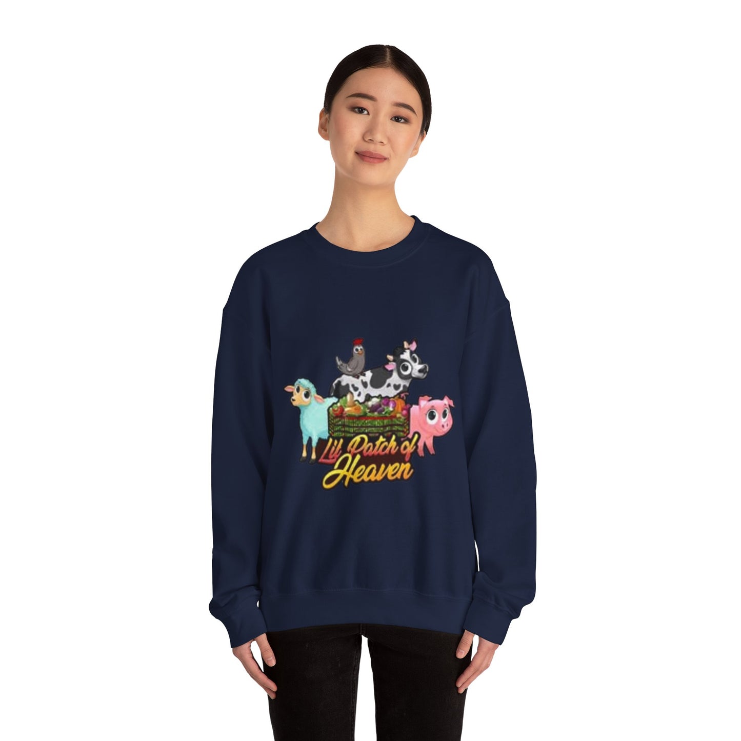 Crewneck Sweatshirt — "Lil Patch of Heaven" Cute Farm Animal Graphic
