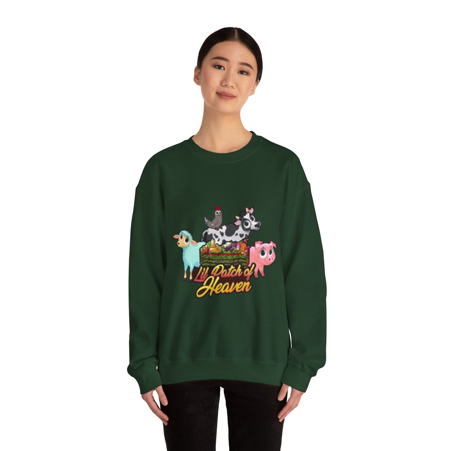 Crewneck Sweatshirt — "Lil Patch of Heaven" Cute Farm Animal Graphic