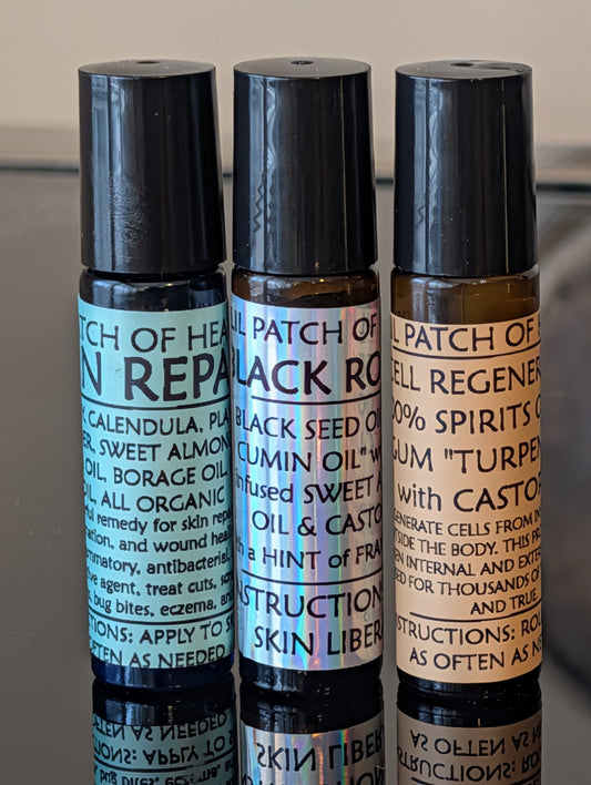 Organic Medicinal Rollerball ADVENTURE PACK- 3 Pack -1 of each – BLACK ROSE OIL, CELL REGENERATION & SKIN REPAIR Rollerballs(10 mL)ea. SHIPS FREE