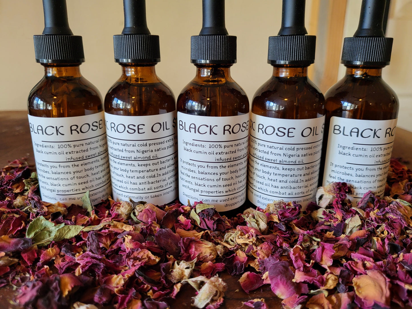 Organic Black Rose Oil - Spectacular Black Seed Oil Combined with Sweet Almond Rose Oil & Frankincense Tears- 2 Oz SHIPS FREE