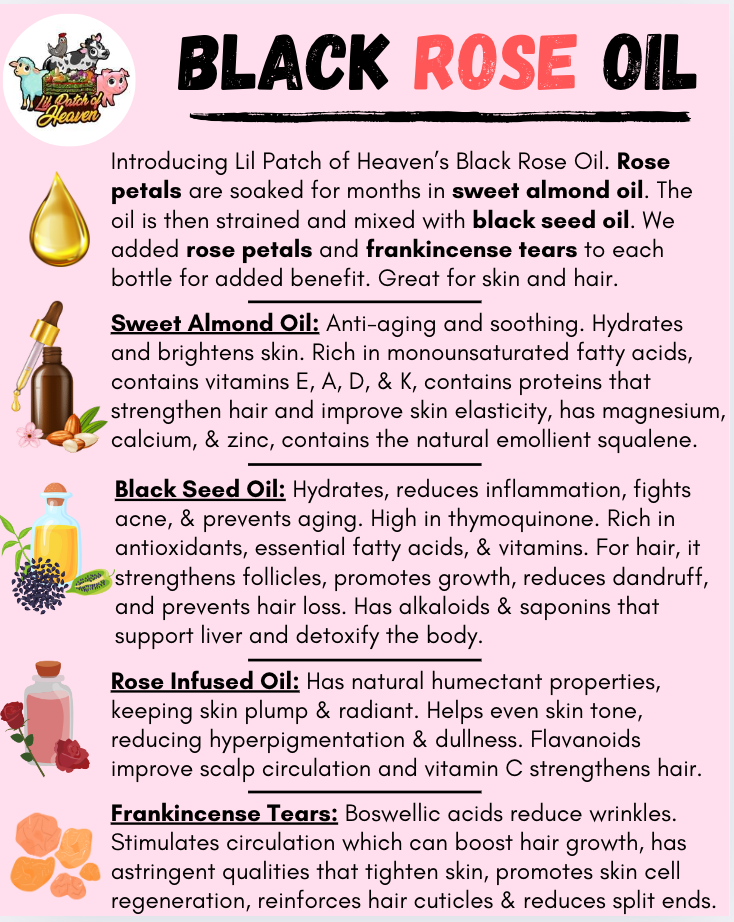 Organic Black Rose Oil - Spectacular Black Seed Oil Combined with Sweet Almond Rose Oil & Frankincense Tears- 2 Oz SHIPS FREE