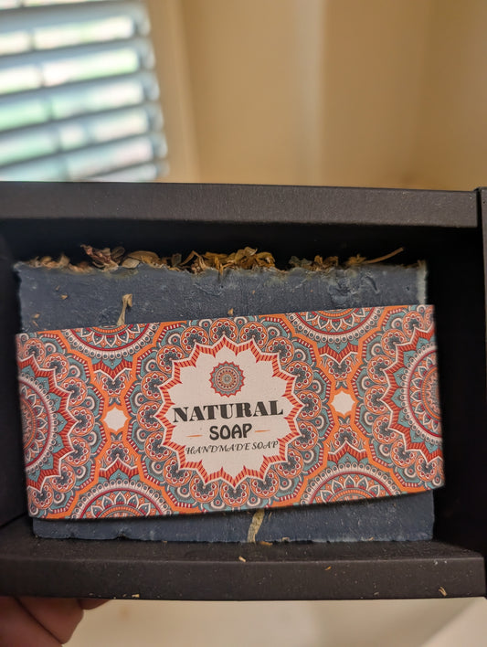 Artesian Herbal Soaps - 100% Beef Tallow- Antimicrobial, Antiviral, Antifungal- -with Bamboo Holder & Sisal Scrub Bag - 5 Thieves ESSENTIAL OIL- ORGANIC - Color Blue -FREE SHIPPING