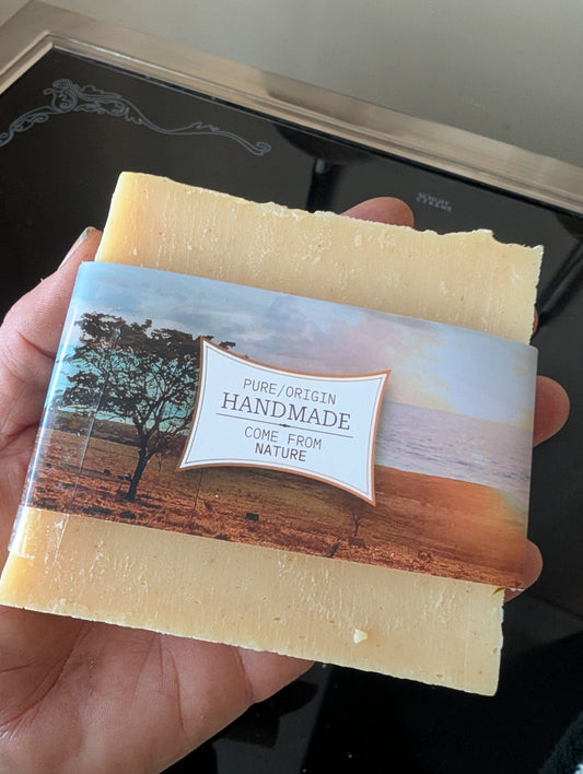 Artesian Herbal Soaps - Castor Oil & Pork Lard- For Skin Issues- -with Bamboo Holder & Sisal Scrub Bag -Tangerine ESSENTIAL OIL- ORGANIC - Color OFF WHITE -FREE SHIPPING