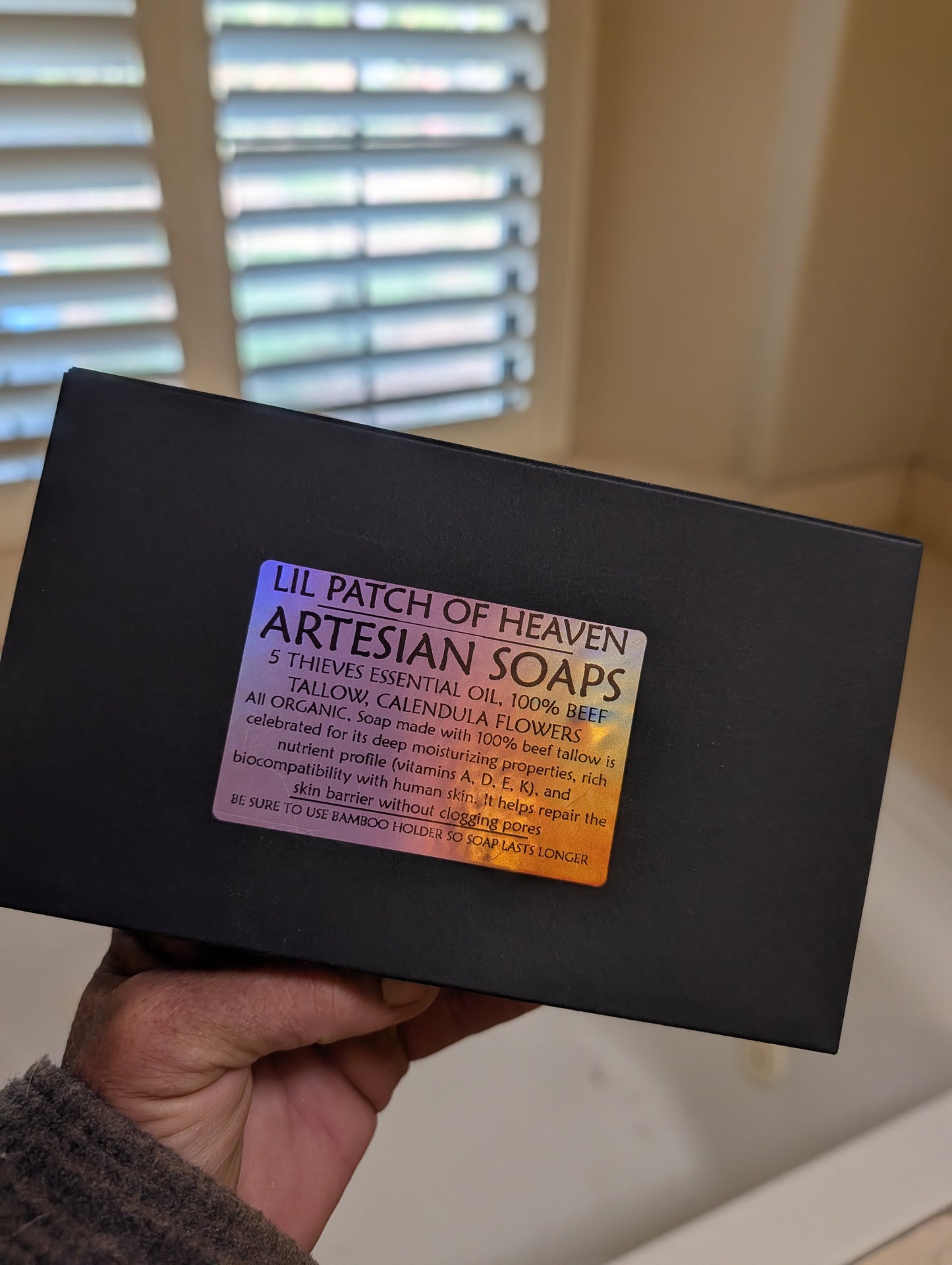 Artesian Herbal Soaps - 100% Beef Tallow- Antimicrobial, Antiviral, Antifungal- -with Bamboo Holder & Sisal Scrub Bag - 5 Thieves ESSENTIAL OIL- ORGANIC - Color Blue -FREE SHIPPING