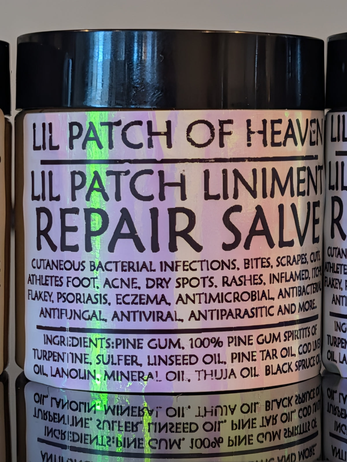 LIL PATCH LINIMENT - SKIN REPAIR SALVE - PINE GUM, 100% PINE GUM SPIRITS TURPENTINE, SULFUR, LINSEED OIL, PINE TAR OIL, COD LIVER OIL, LANOLIN, MINERAL OIL, THUJA OIL, BLACK SPRUCE OIL - athletes foot,psoriasis, eczema cutaneous infections - FREE SHIPPING