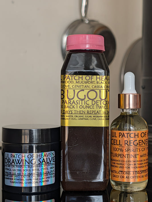 Wellness Bundle – Turpentine & Castor Oil "CELL REGENERATION" + BUGOUT Syrup + Black DRAWING Salve